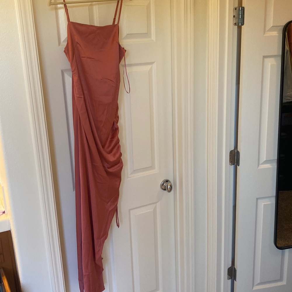 Midi, Dusty Rose, satin dress. Never worn!